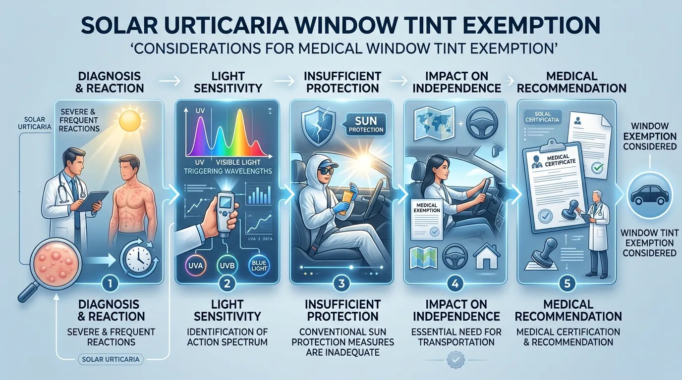 Infographic: When Might a Medical Window Tint Exemption Be Considered for Solar Urticaria? - Solar Urticaria Window Tint Exem